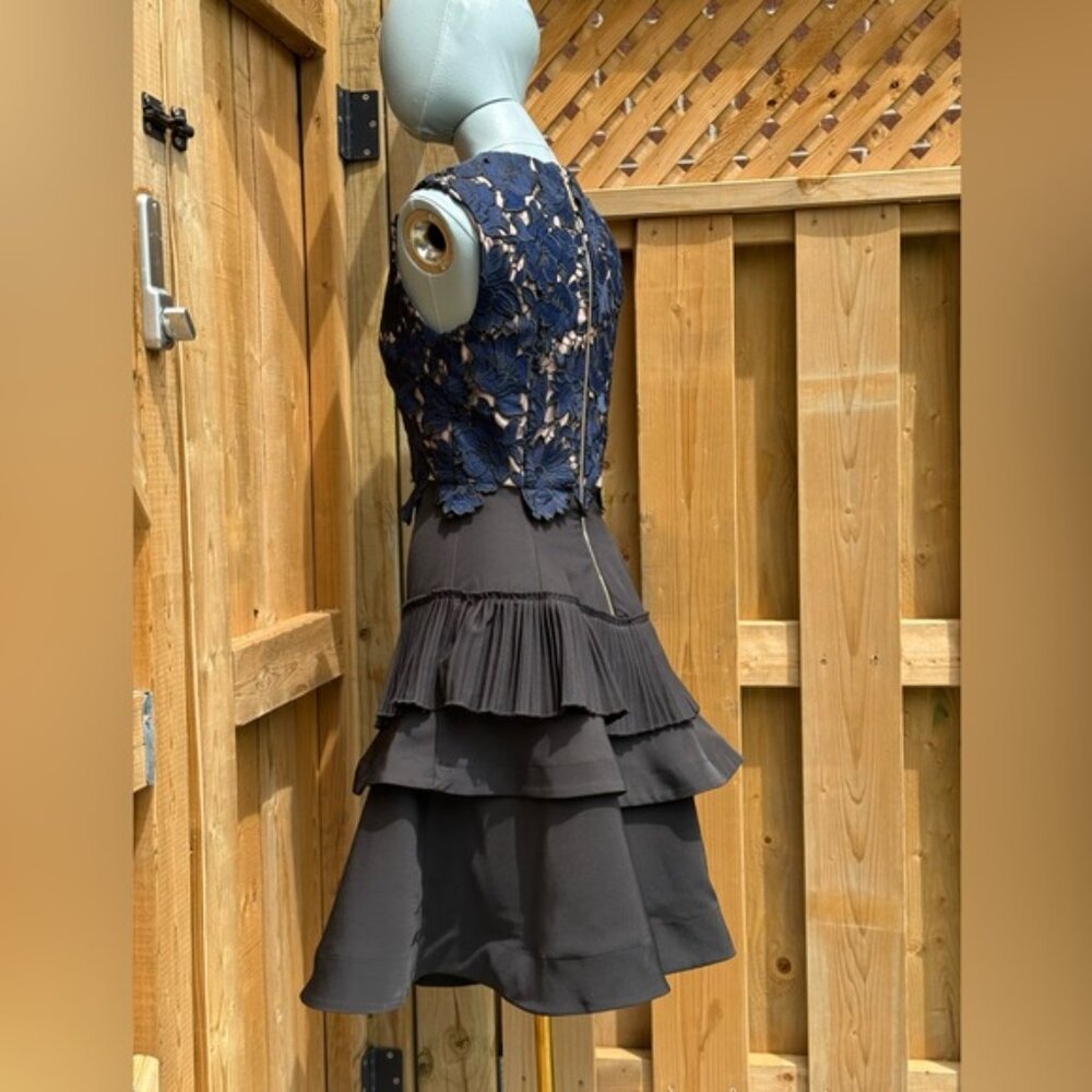 🆕 BRONX & BANCO 🧿 NWOT Navy Lace & Black Tiered Midi Dress, Sz AU 8 US 4 - Picture 7 of 13